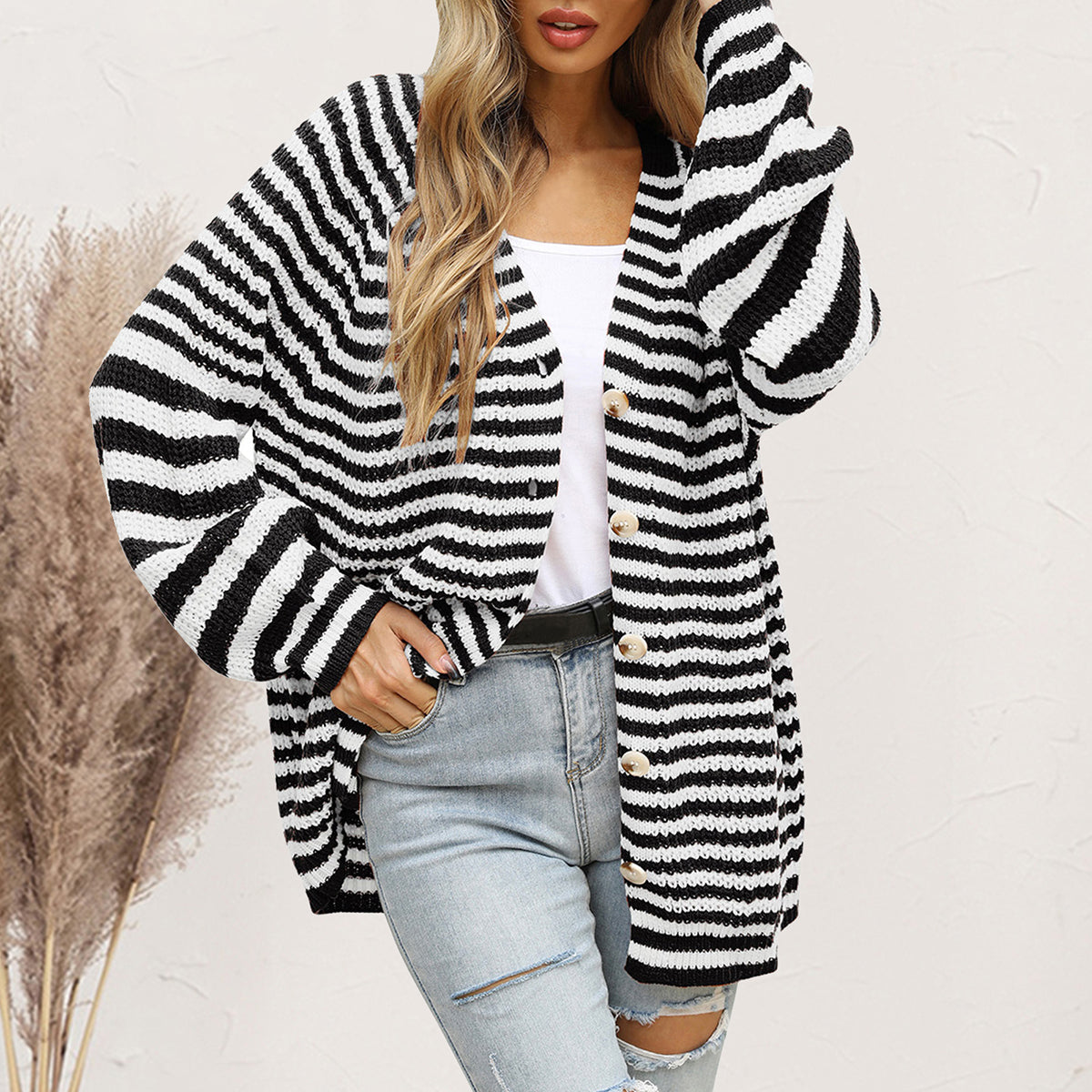 Striped Button Down Long Sleeve Cardigan-Angel Casuals