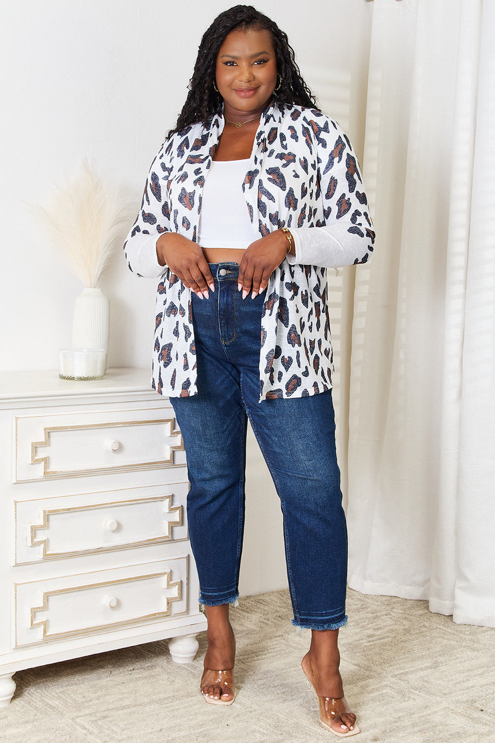 Double Take Leopard Long Sleeve Cardigan-Angel Casuals