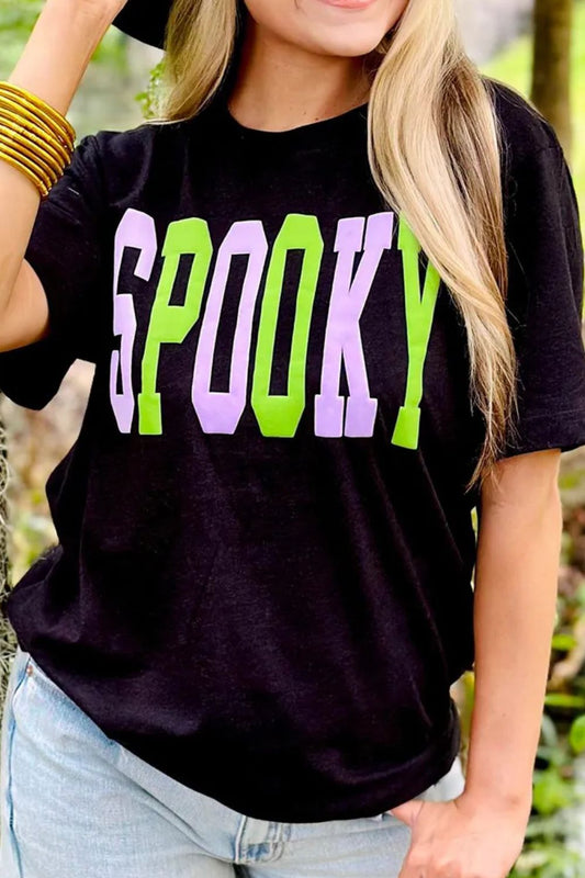 SPOOKY Round Neck Short Sleeve T-Shirt-Angel Casuals