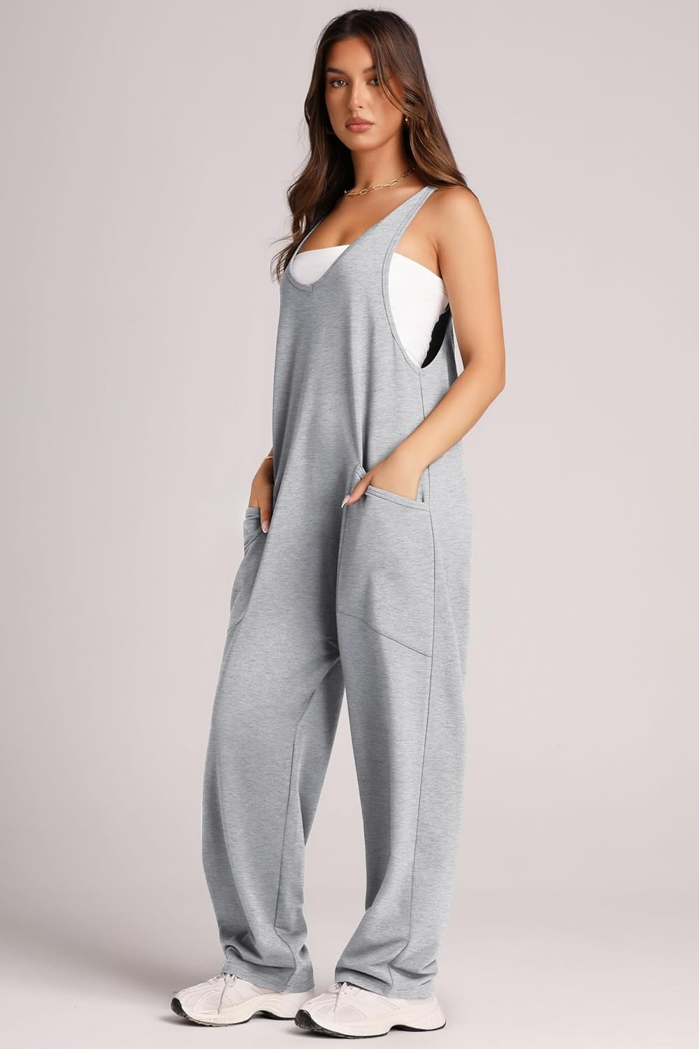 Wide Strap Jumpsuit with Pockets-Angel Casuals