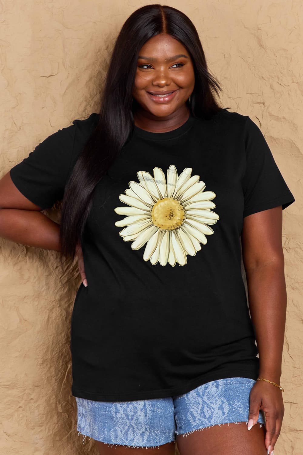 Simply Love Full Size FLOWER Graphic Cotton Tee-Angel Casuals