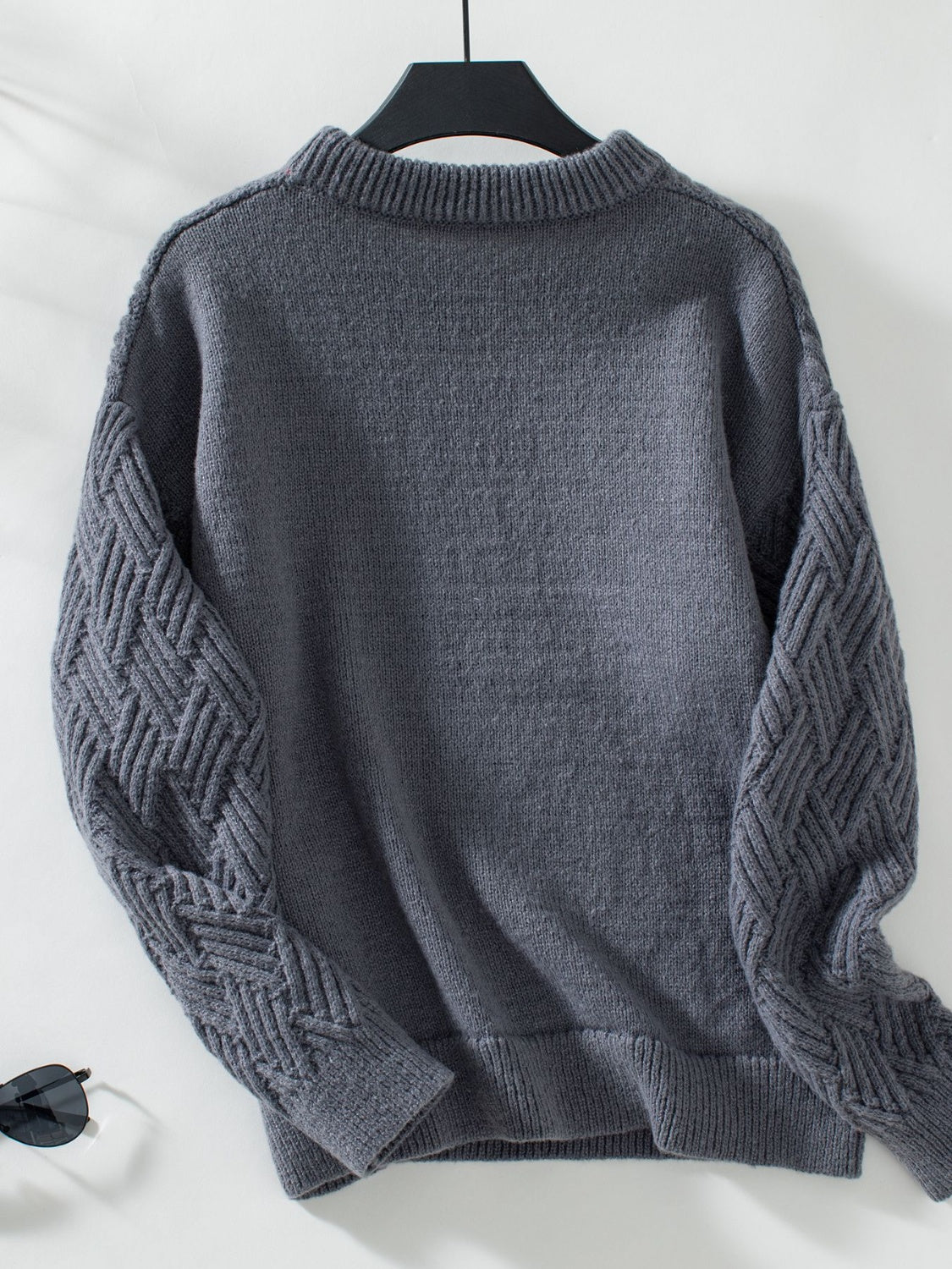 Round Neck Long Sleeve Woven Sweater-Angel Casuals