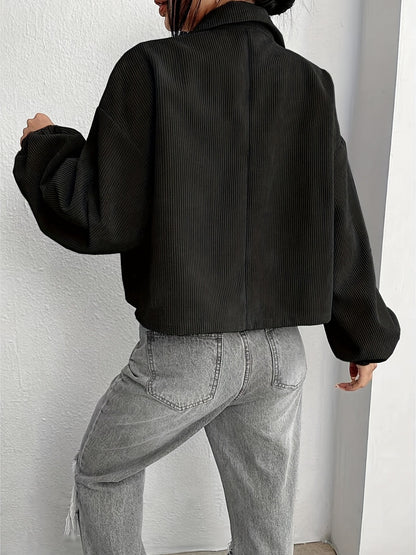 Collared Neck Dropped Shoulder Jacket-Angel Casuals