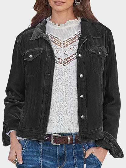Button Up Long Sleeve Jacket with Chest Pockets-Angel Casuals