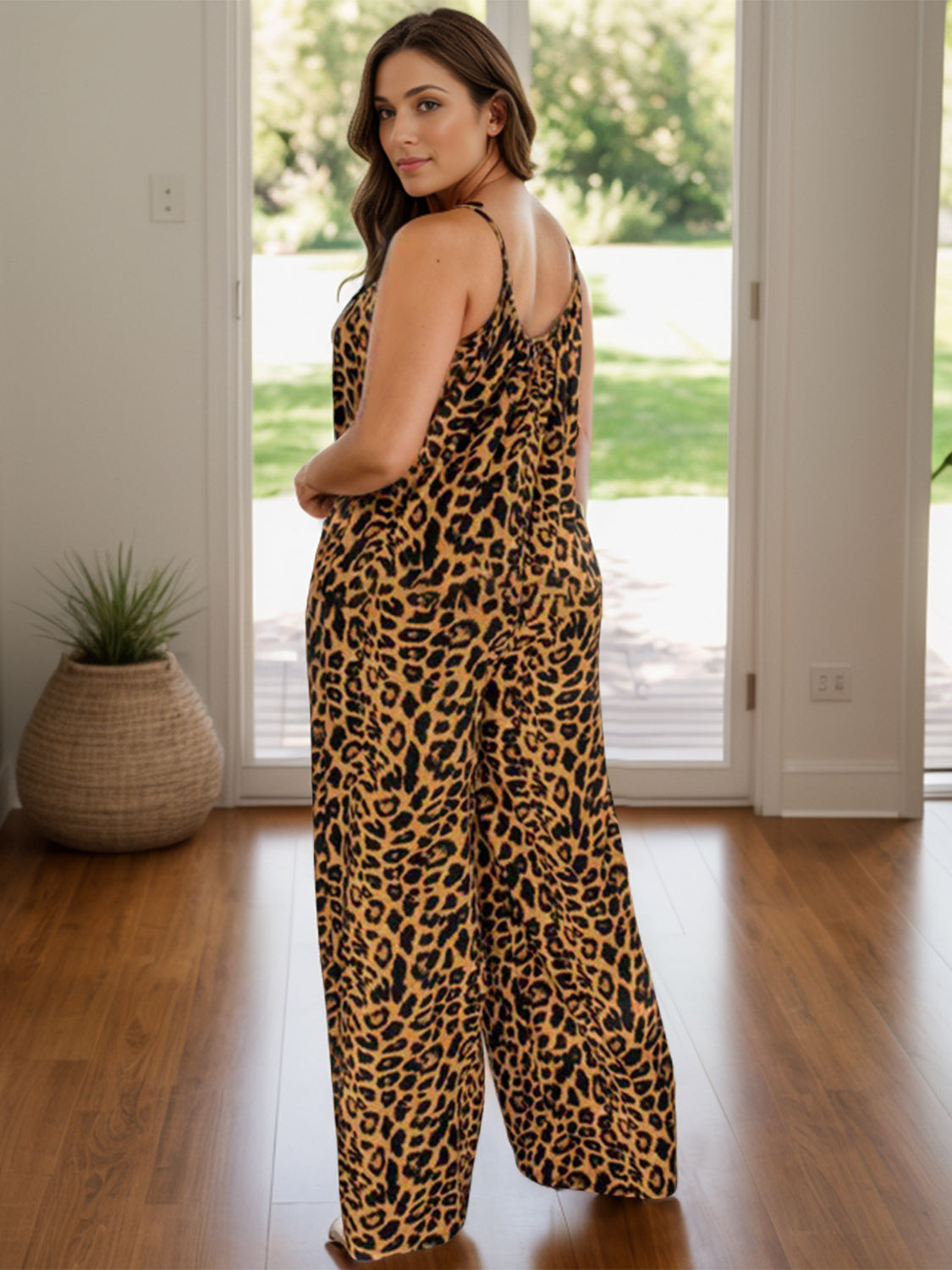 Full Size Leopard Scoop Neck Wide Leg Jumpsuit-Angel Casuals