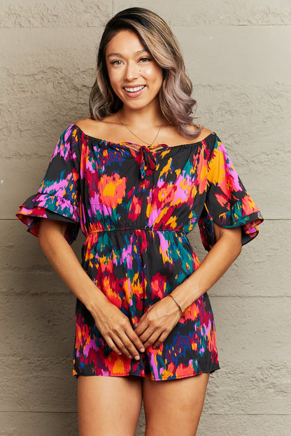 Printed Tied Flounce Sleeve Romper-Angel Casuals