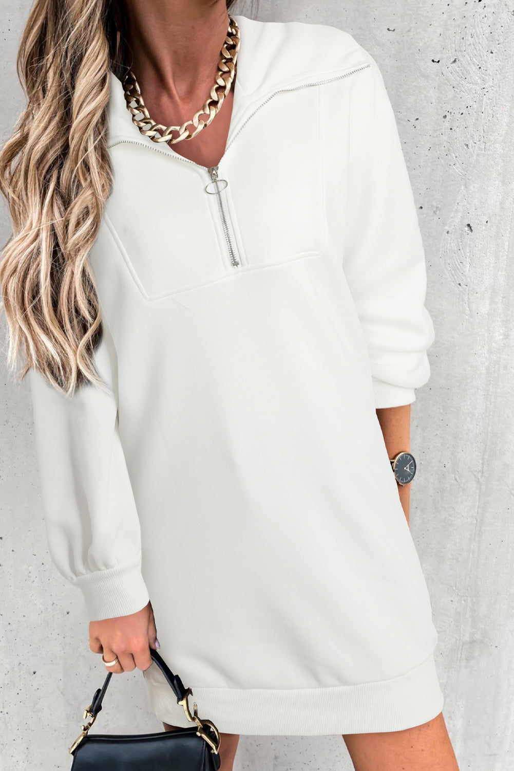 Half Zip Dropped Shoulder Mini Sweatshirt Dress-Angel Casuals