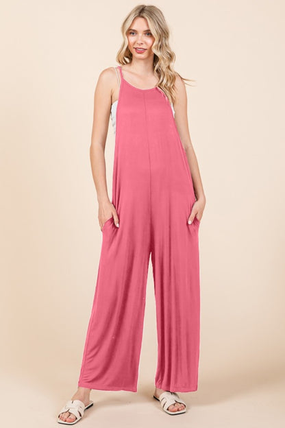 Culture Code Full Size Sleeveless Wide Leg Jumpsuit with Pockets-Angel Casuals