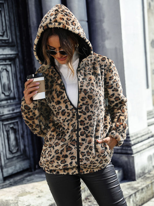 Leopard Zip-Up Hooded Jacket-Angel Casuals