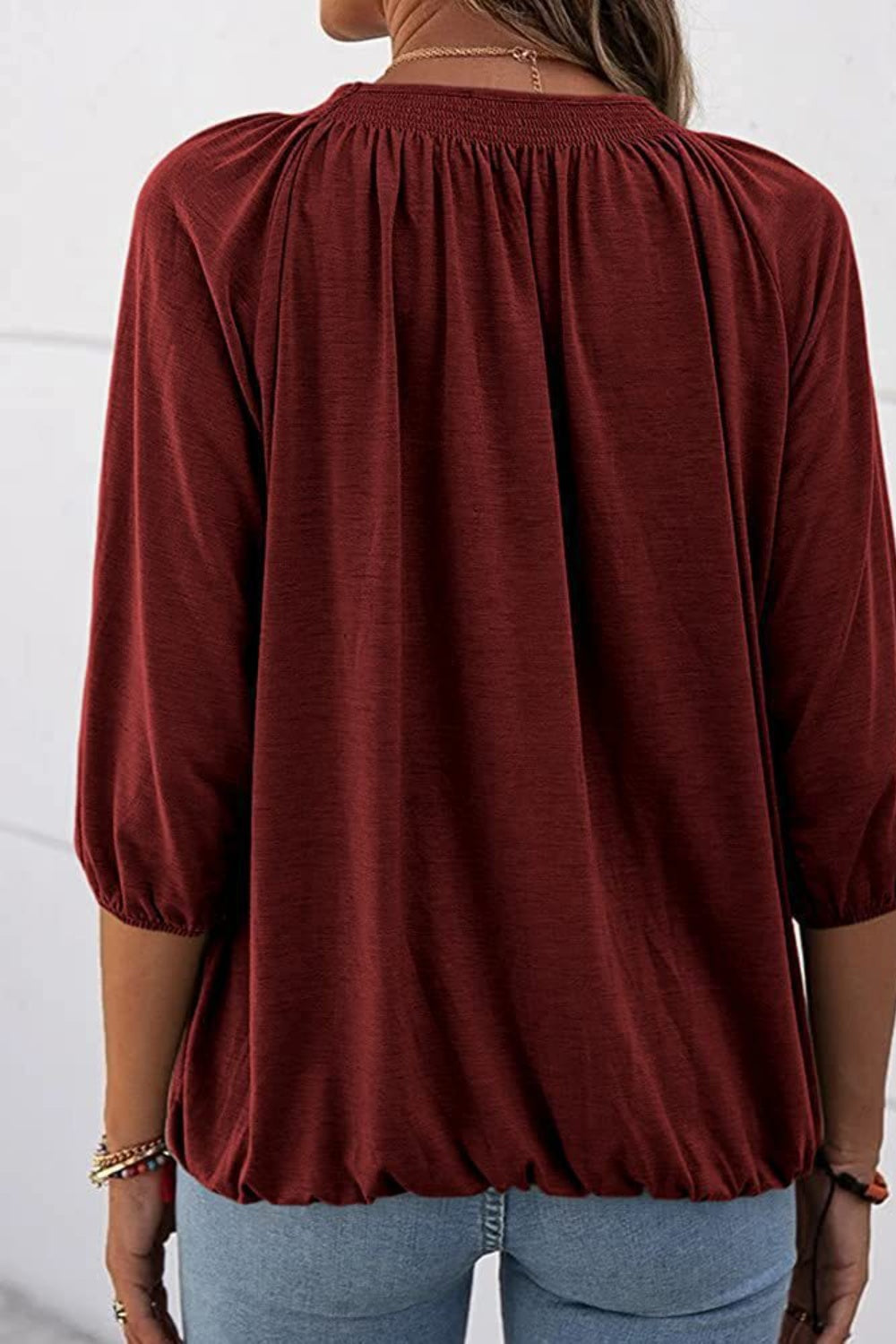 Gathered Detail Round Neck T-Shirt-Angel Casuals