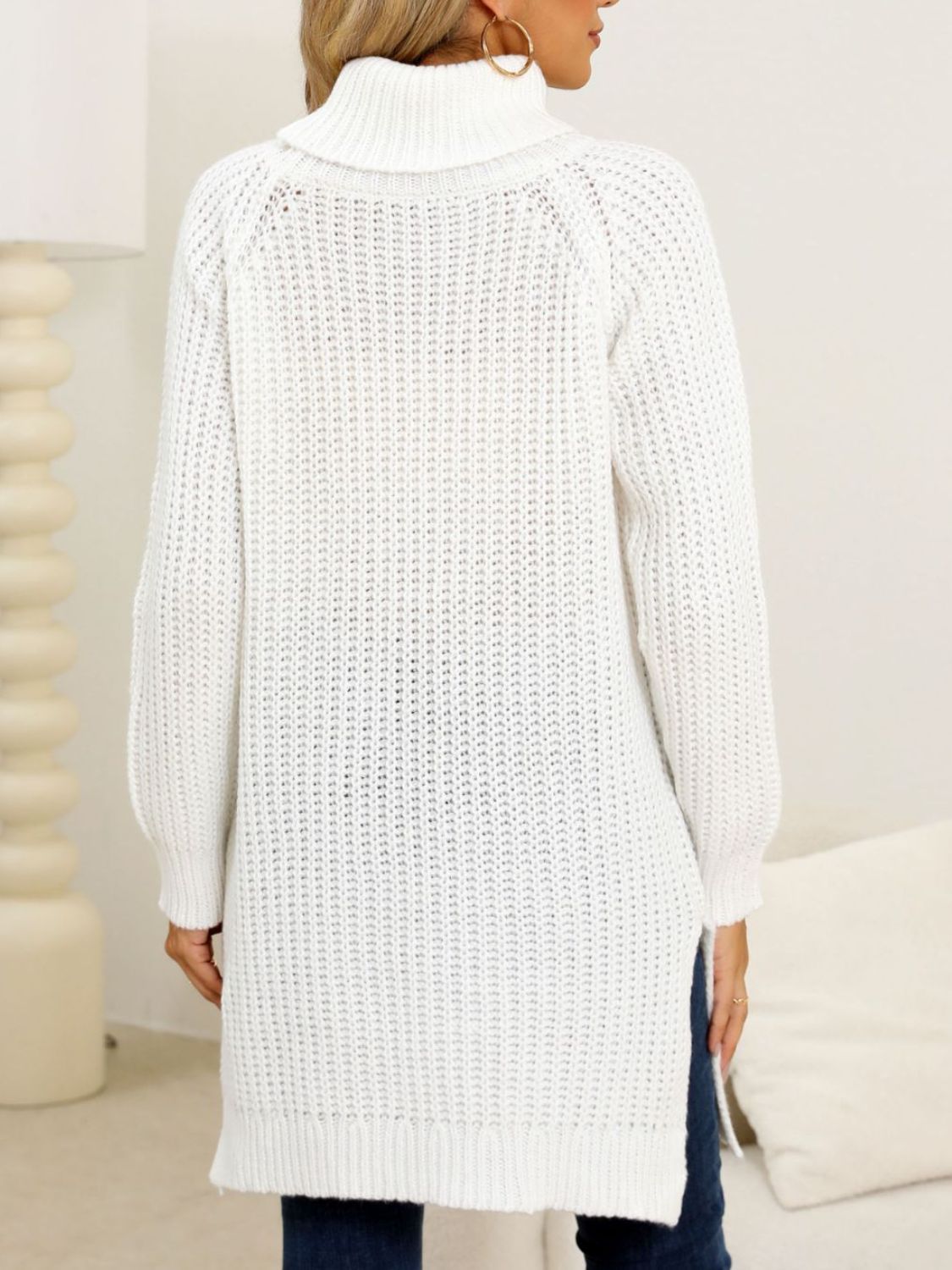 Slit Turtleneck Long Sleeve Sweater-Angel Casuals