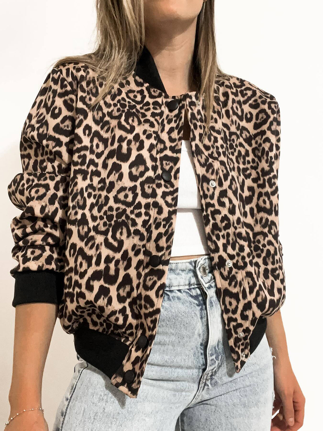 Pocketed Snap Down Baseball Collar Jacket-Angel Casuals