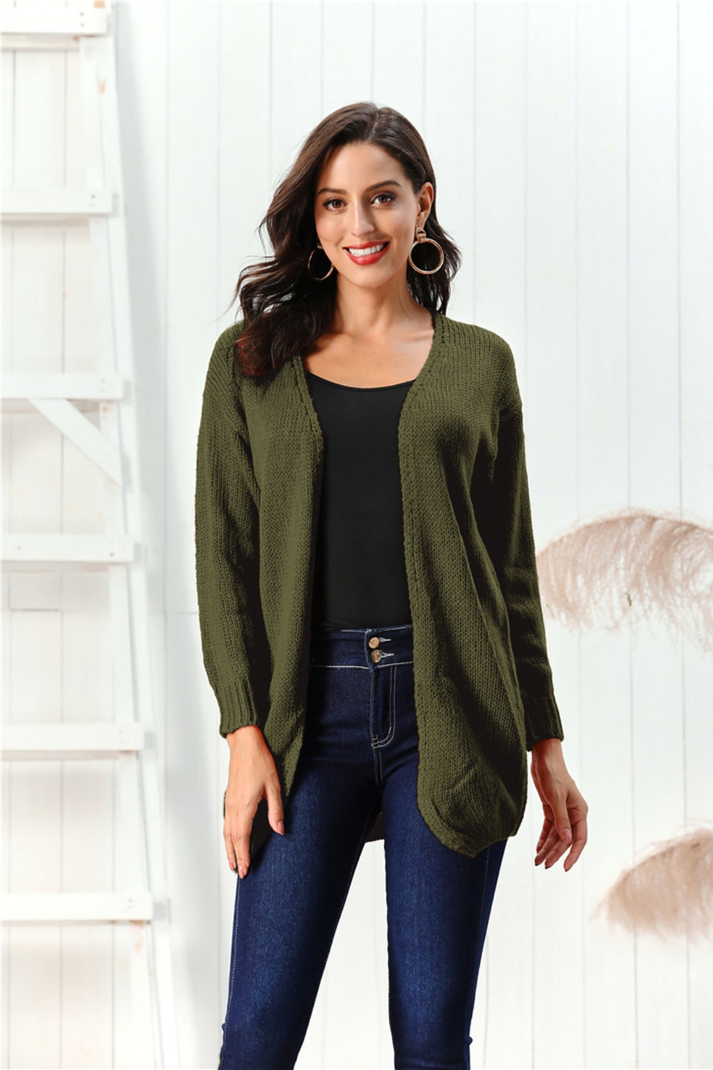 Open Front Long Sleeve Cardigan-Angel Casuals