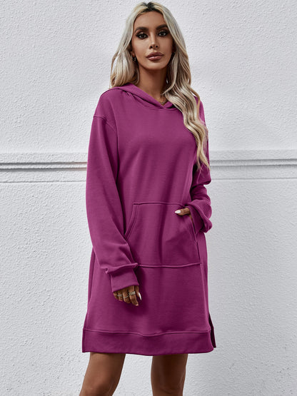 Slit Long Sleeve Hooded Dress with Pocket-Angel Casuals