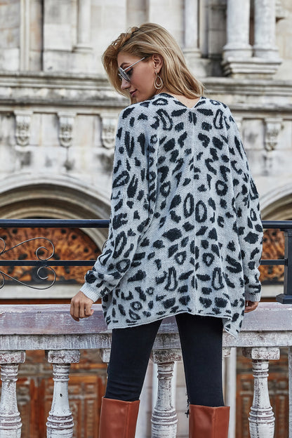 Leopard Longline Cardigan with Pockets-Angel Casuals