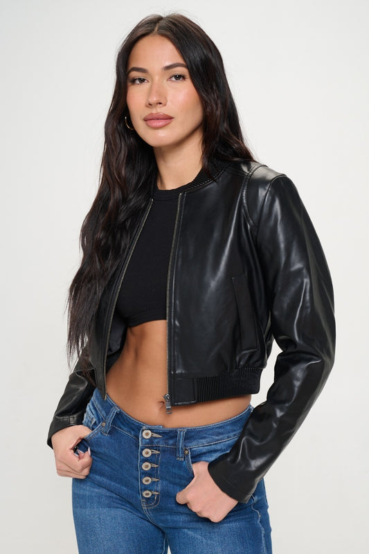 Coalition LA Zip Up Cropped Bomber Jacket-Angel Casuals