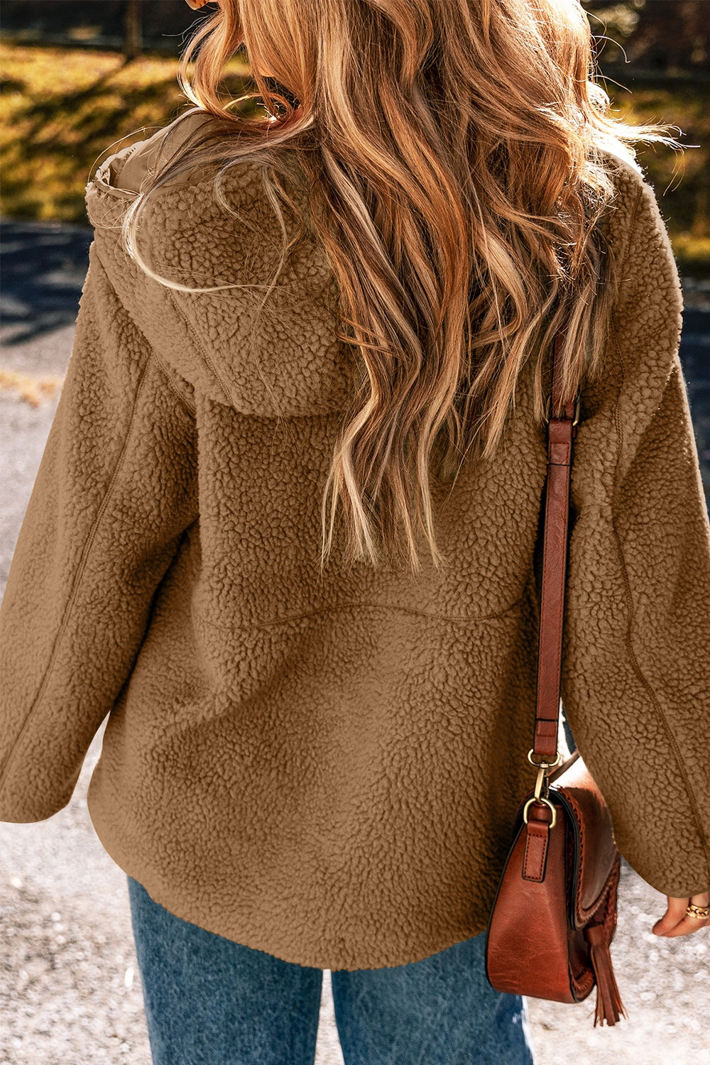 Drawstring Fleece Zip Up Hooded Jacket-Angel Casuals