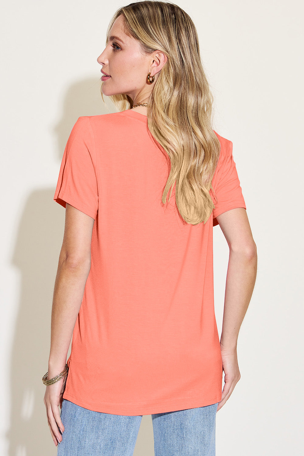 Basic Bae Bamboo Full Size V-Neck High-Low T-Shirt-Angel Casuals