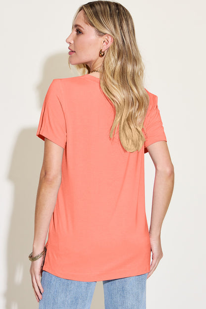 Basic Bae Bamboo Full Size V-Neck High-Low T-Shirt-Angel Casuals