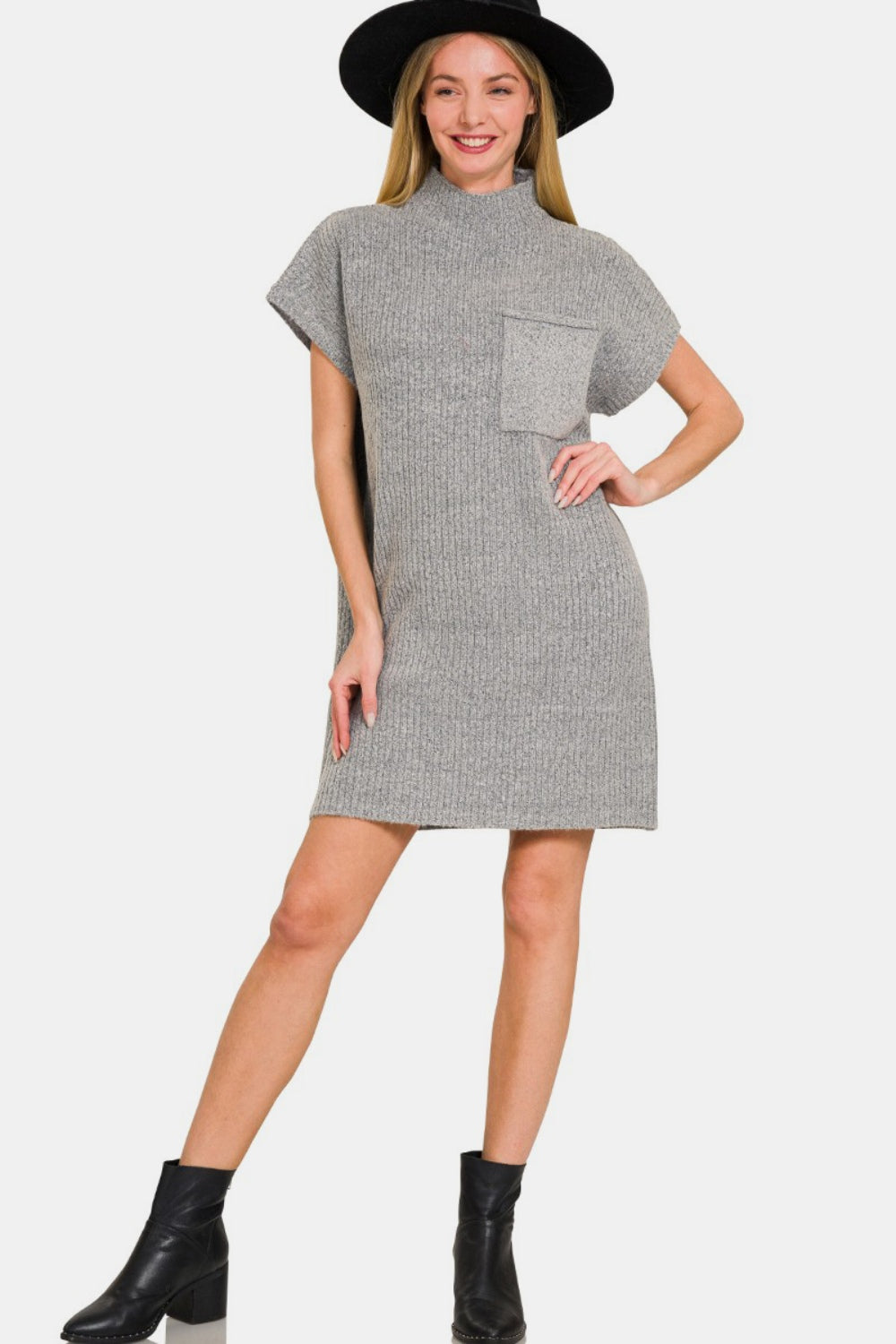 Zenana Short Sleeve Sweater Mini Dress-Angel Casuals