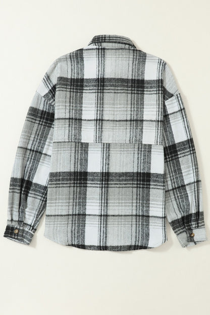 Double Take Plaid Dropped Shoulder Shacket-Angel Casuals