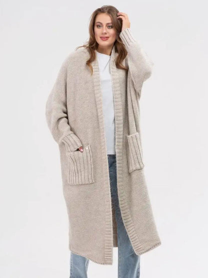 Pocketed Open Front Long Sleeve Longline Cardigan-Angel Casuals