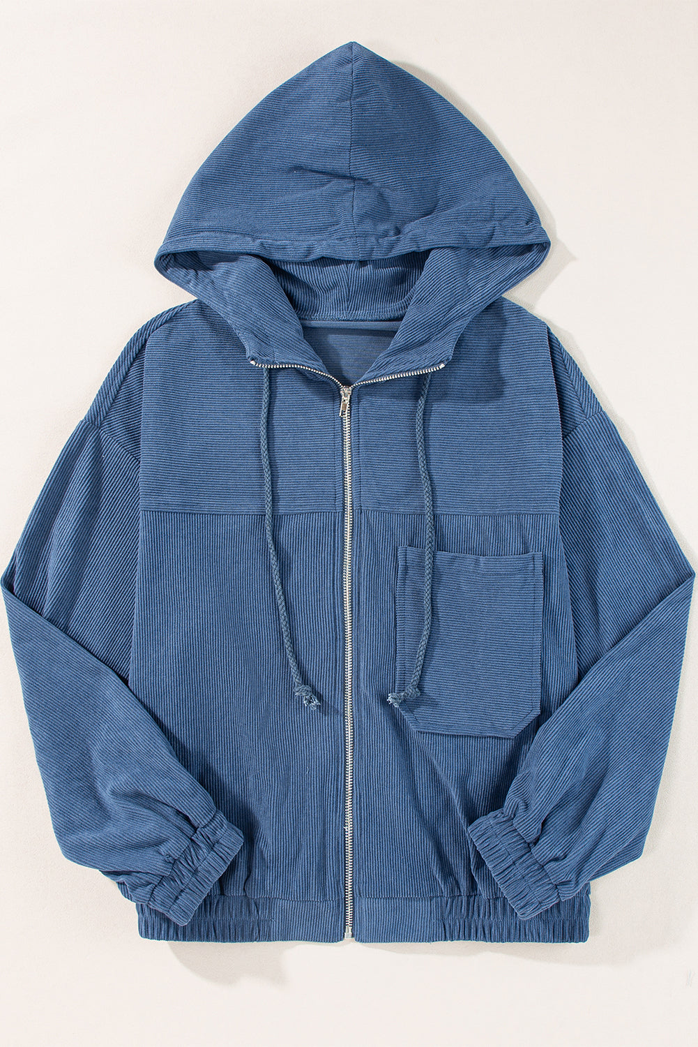 Pocketed Zip Up Long Sleeve Hooded Jacket-Angel Casuals