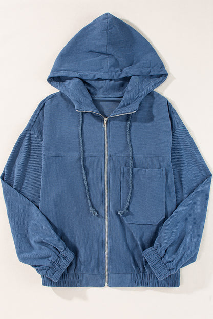 Pocketed Zip Up Long Sleeve Hooded Jacket-Angel Casuals