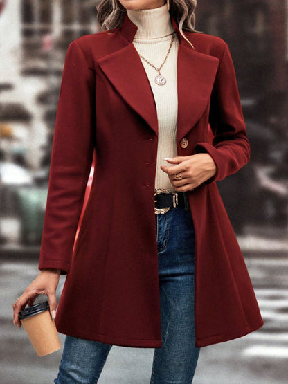 Collared Neck Button Up Long Sleeve Coat-Angel Casuals