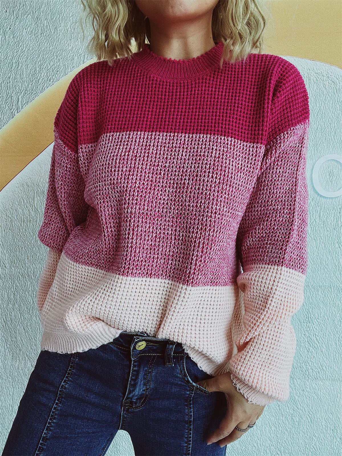 Color Block Long Sleeve Sweater-Angel Casuals