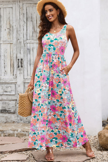 Round Neck Sleeveless Maxi Dress with Pockets-Angel Casuals