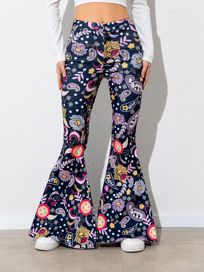 Floral High Waist Flare Leg Pants-Angel Casuals