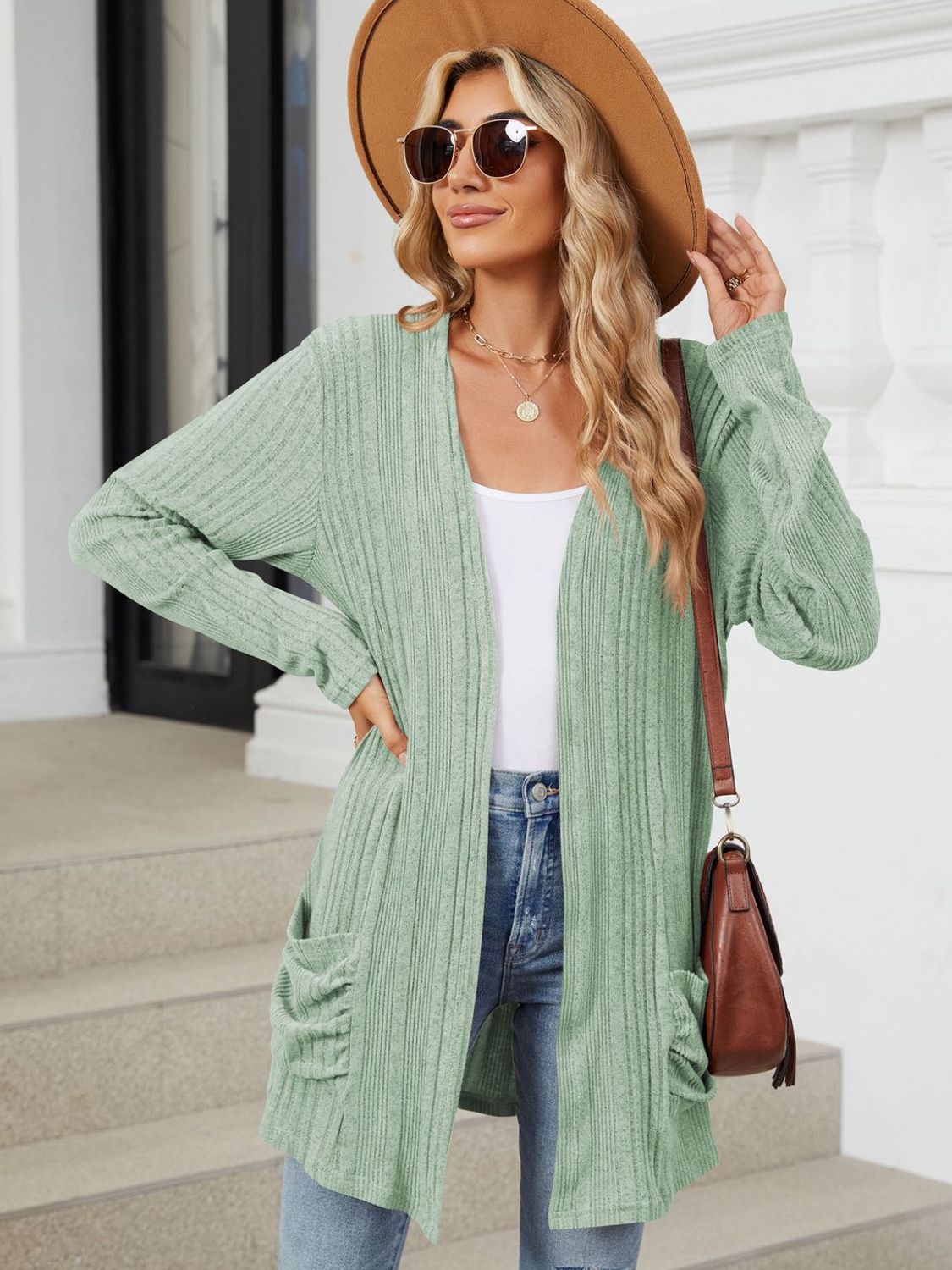 Pocketed Open Front Long Sleeve Cardigan-Angel Casuals