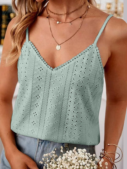 Eyelet Lace Detail V-Neck Cami-Angel Casuals