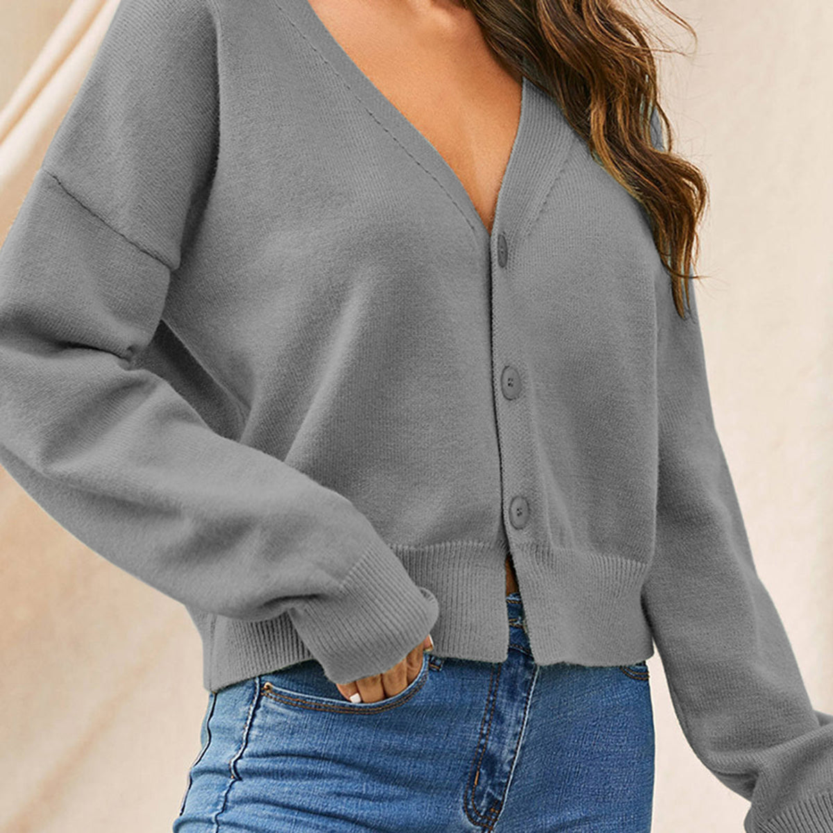 V-Neck Button Up Long Sleeve Cardigan-Angel Casuals