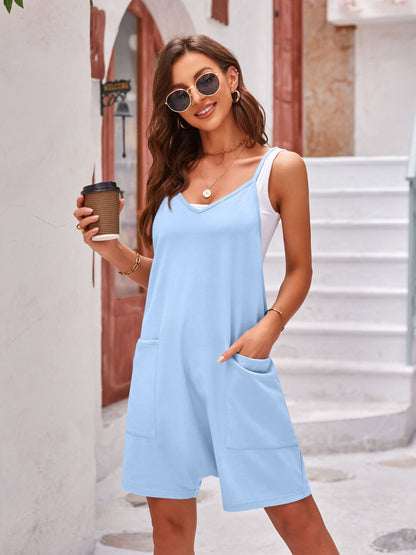 Spaghetti Strap Romper with Pockets-Angel Casuals