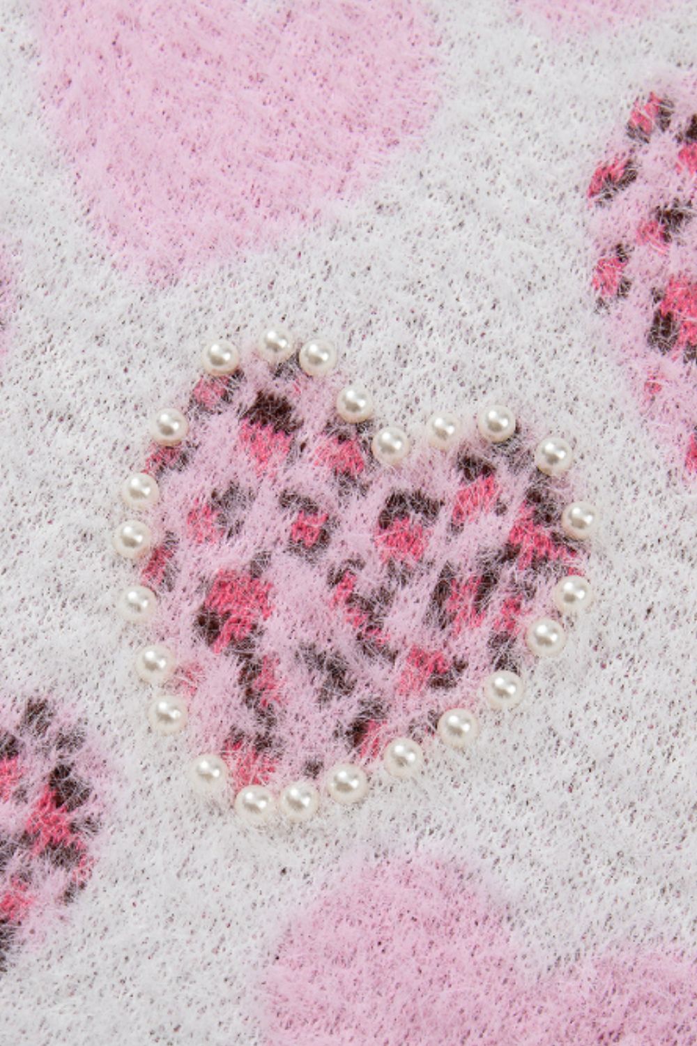 Pearl Detail Heart Round Neck Sweater-Angel Casuals