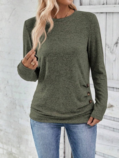 Round Neck Long Sleeve T-Shirt-Angel Casuals