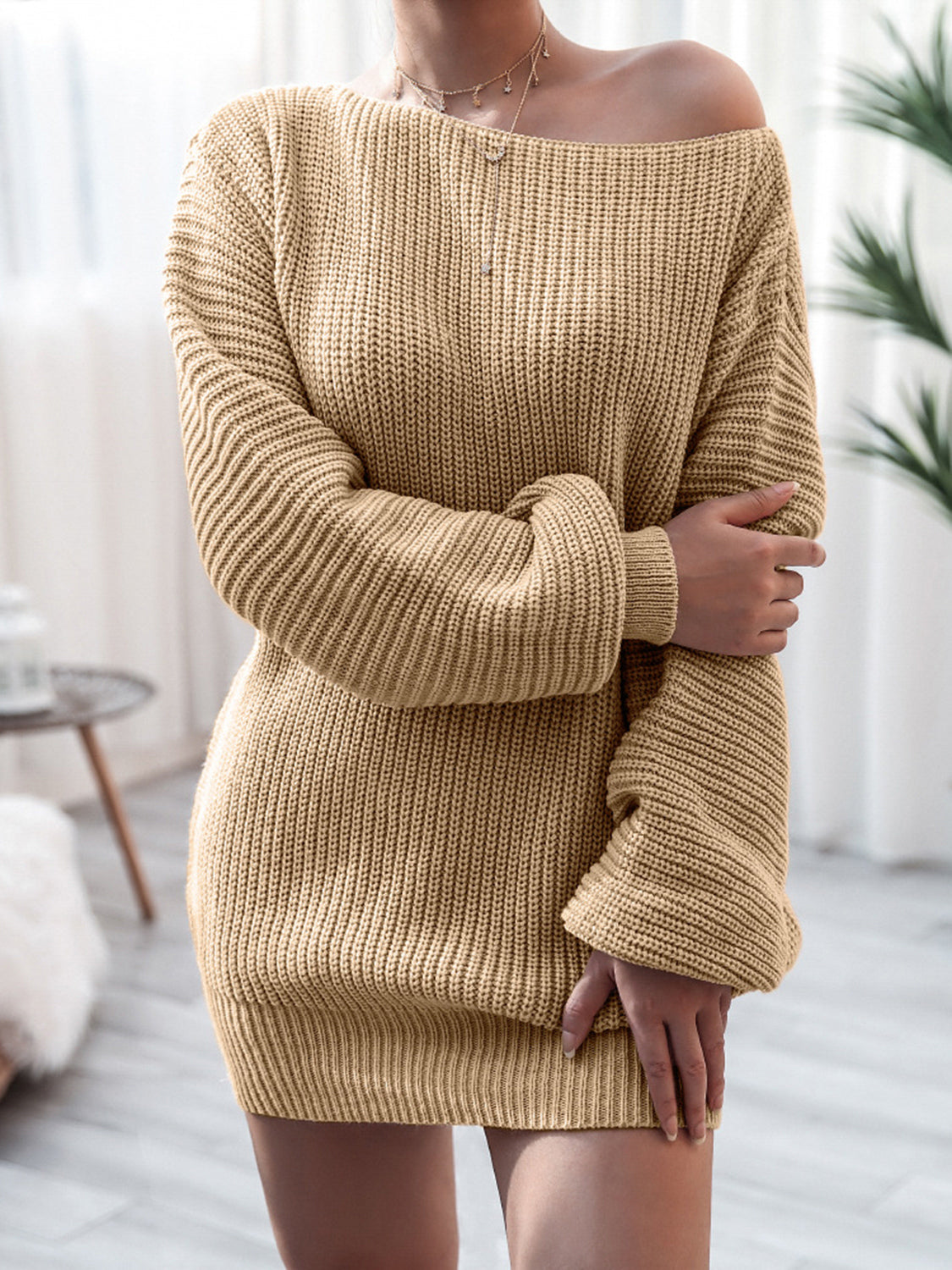 Rib-Knit Mini Sweater Dress-Angel Casuals