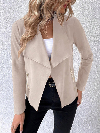Collared Neck Long Sleeve Jacket-Angel Casuals