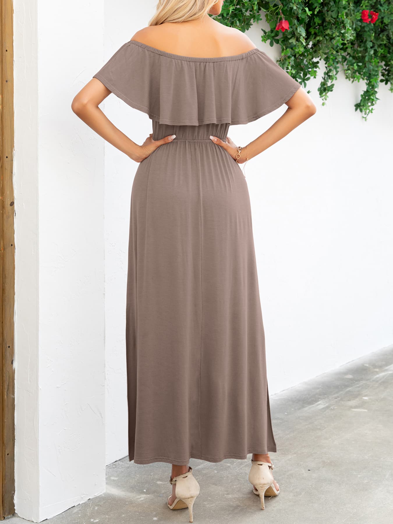 Off-Shoulder Slit Maxi Dress-Angel Casuals