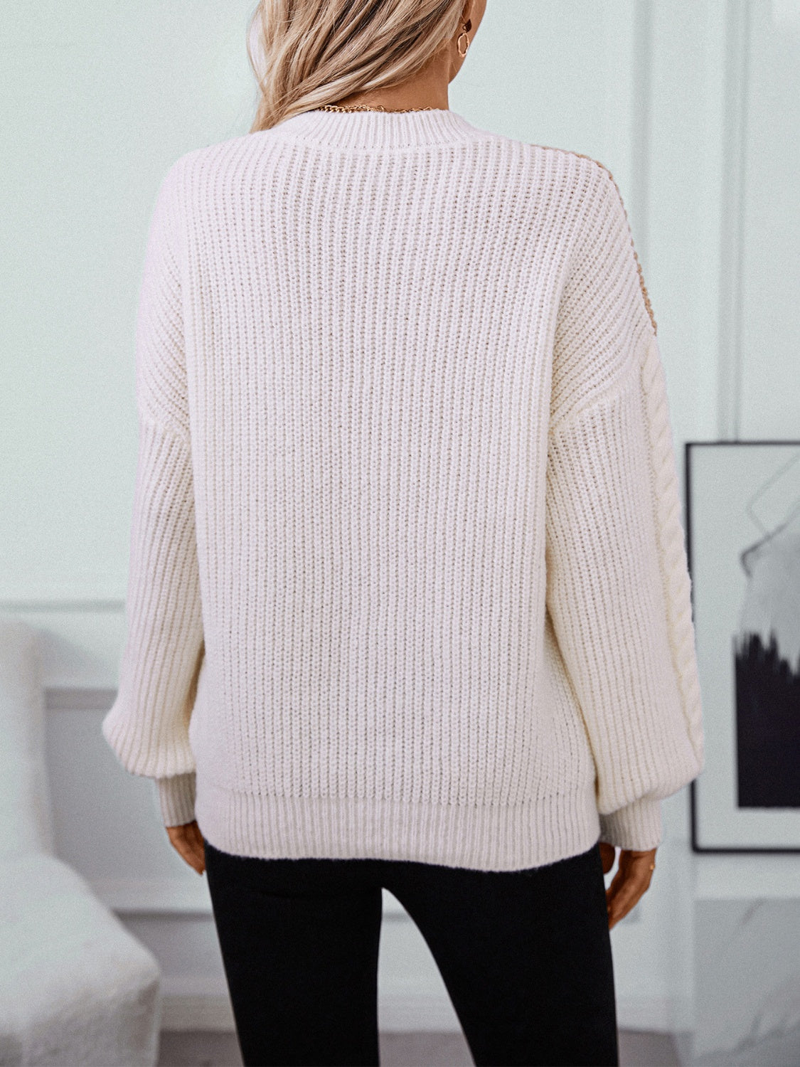 Contrast Round Neck Long Sleeve Sweater-Angel Casuals