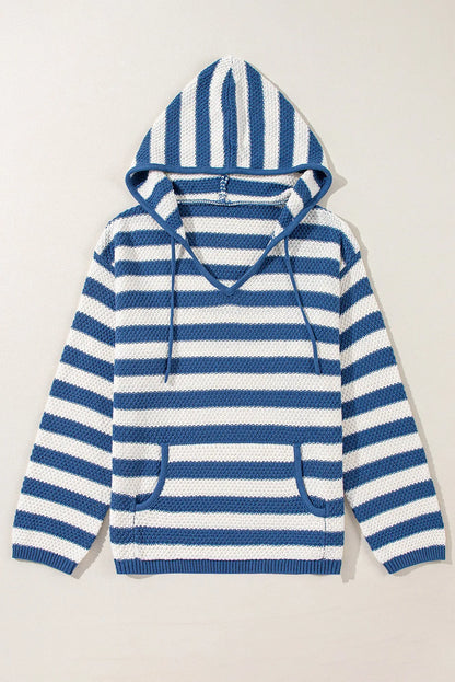 Drawstring Striped Long Sleeve Hooded Sweater-Angel Casuals