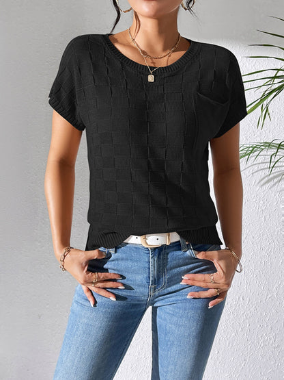 Round Neck Short Sleeve Knit Top-Angel Casuals