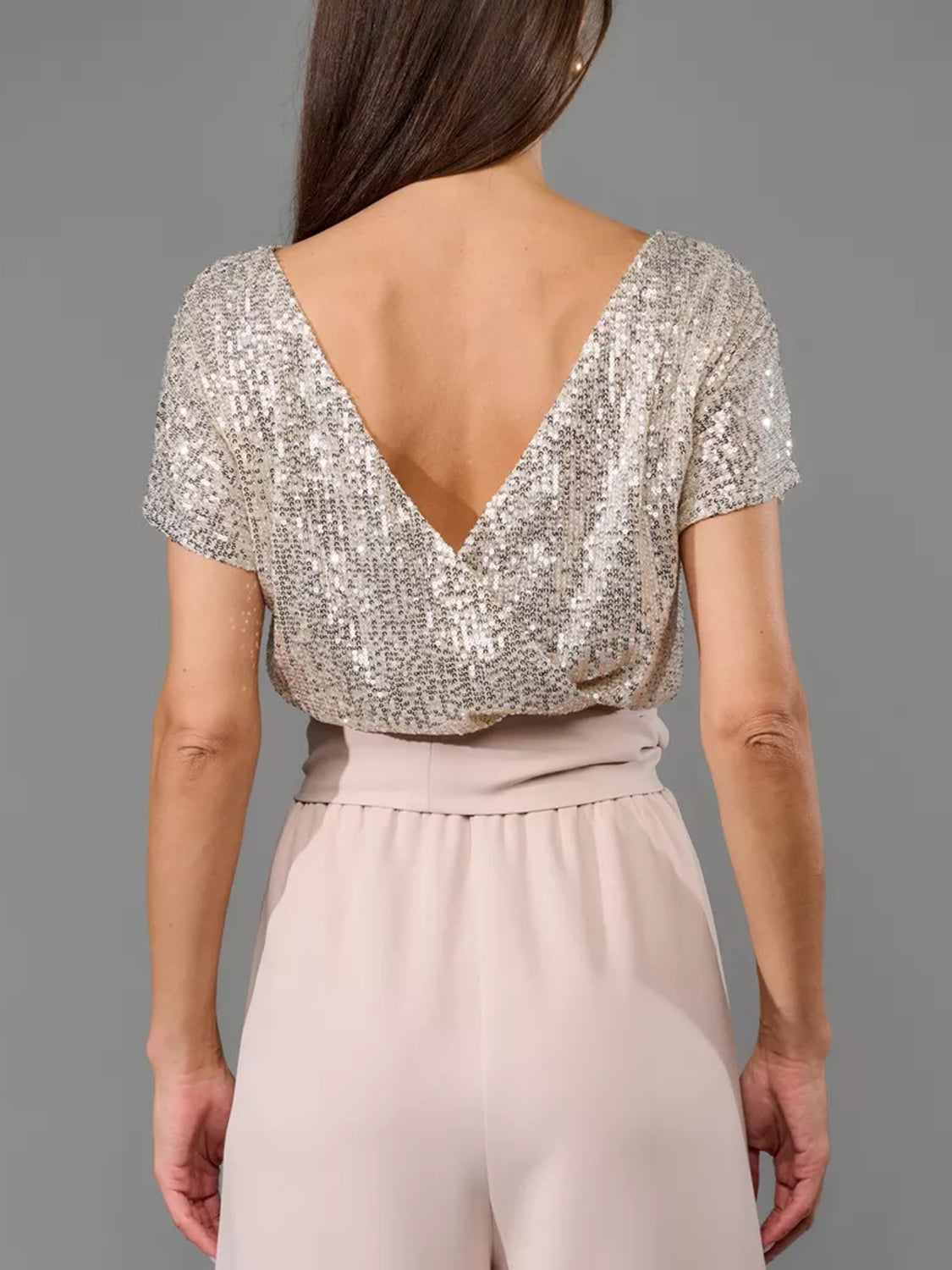Full Size Sequin Round Neck Short Sleeve Wide Leg Jumpsuit-Angel Casuals