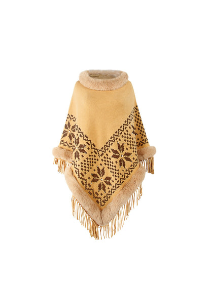 Fringe Geometric Cape Sleeve Poncho-Angel Casuals