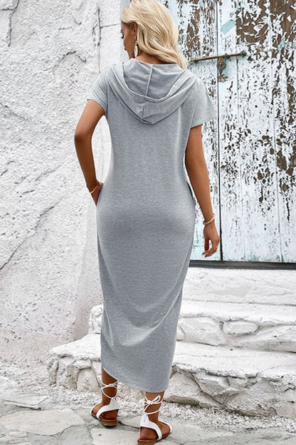 Short Sleeve Front Slit Hooded Dress-Angel Casuals