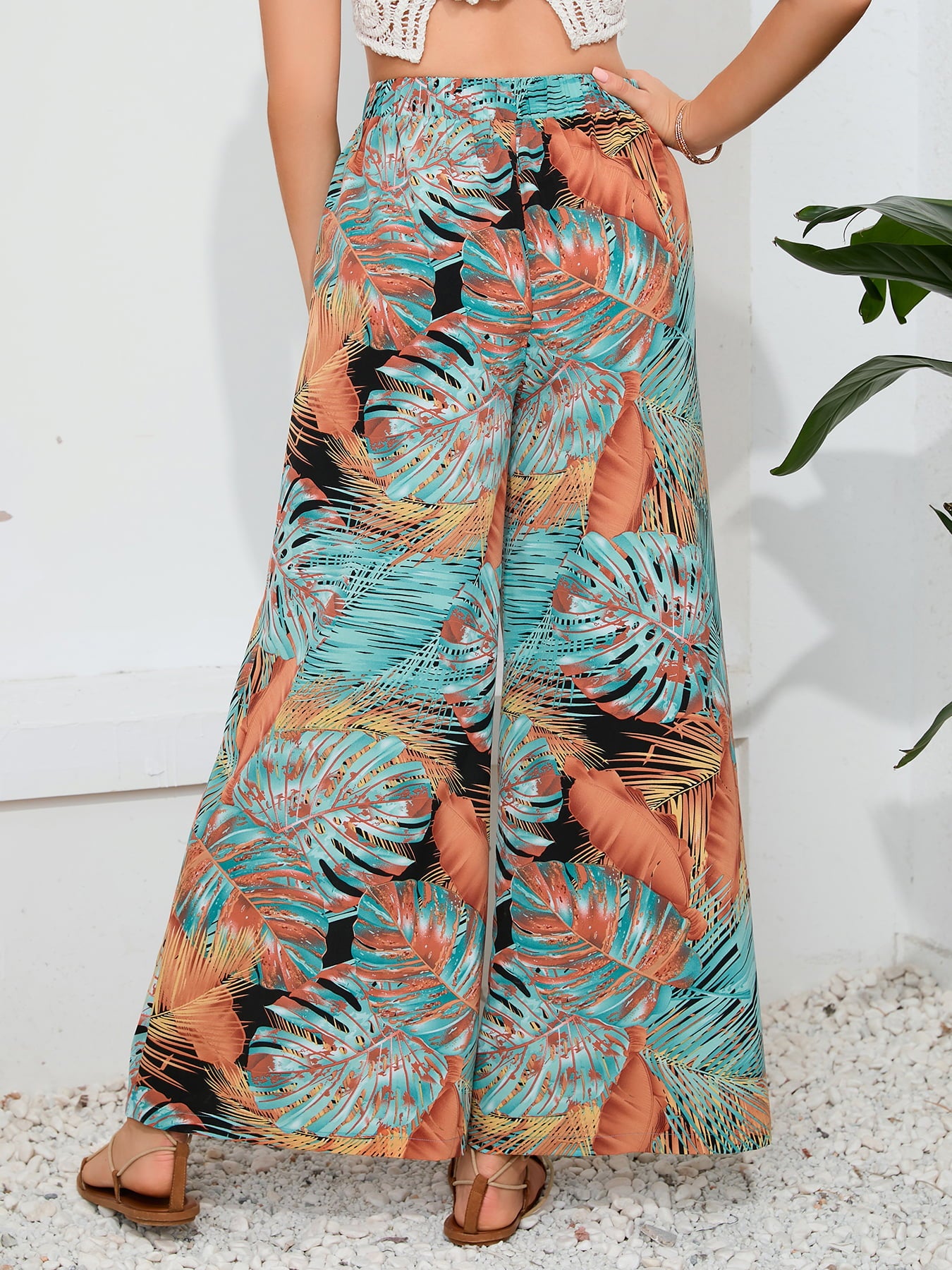 Printed Split Wide Leg Long Pants-Angel Casuals