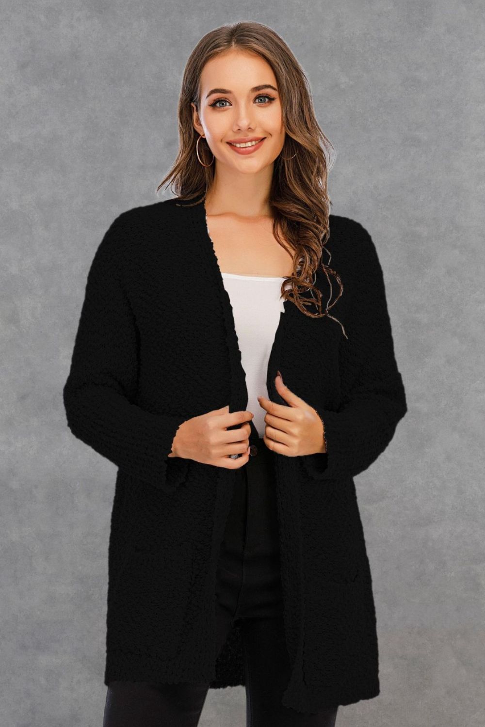 Angel Wings Pocketed Open Front Long Sleeve Cardigan-Angel Casuals