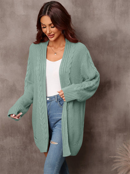 Warm Fall Mixed Knit Open Front Longline Cardigan-Angel Casuals